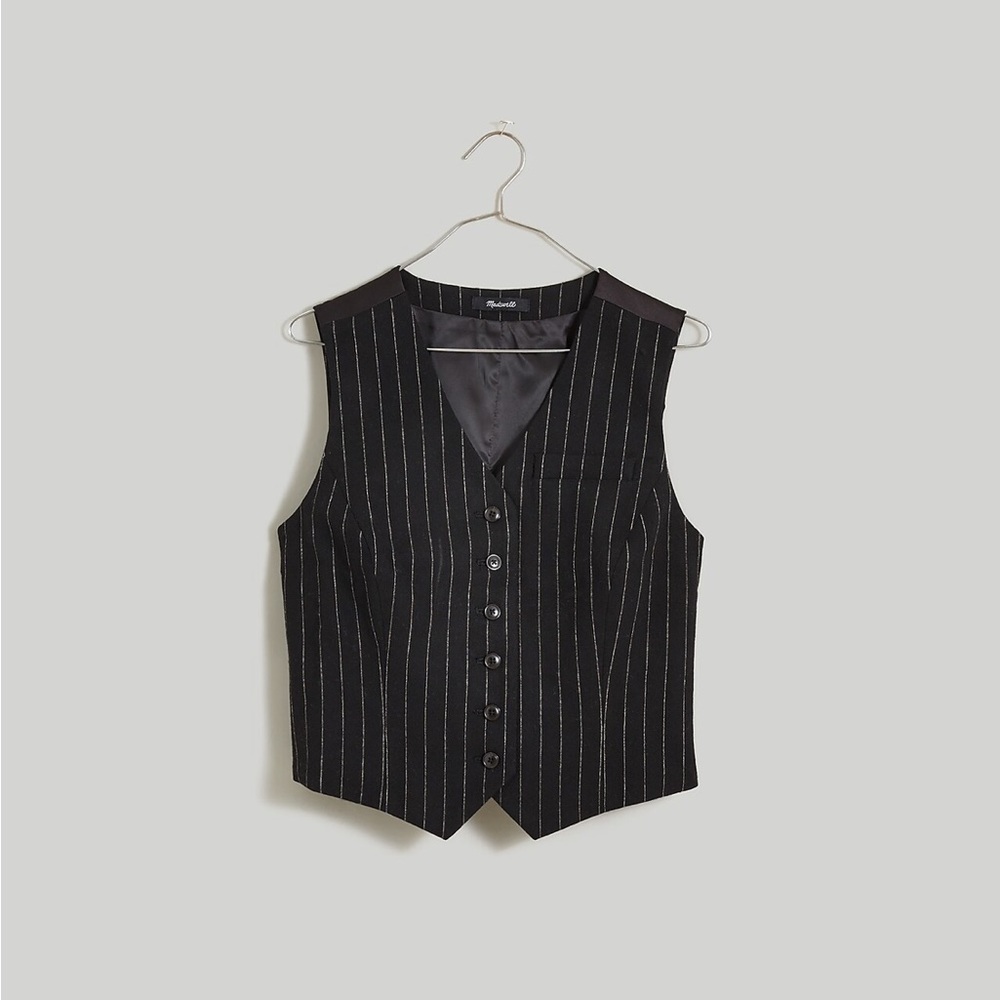 Madewell Wool Button-Front Vest in Pinstripe Sz 14 NWT